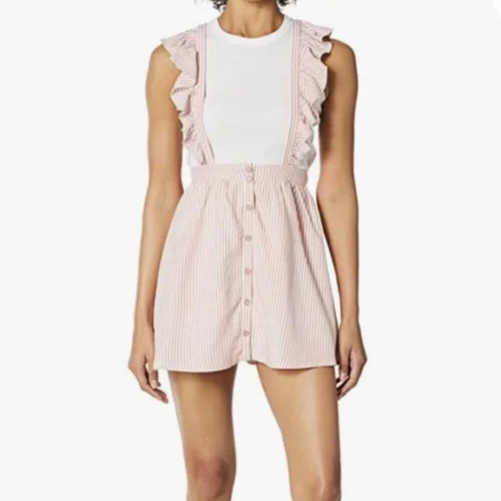 Jack by BB Dakota Pink Striped Ruffle Strap Mini Overall Skirt Sz XS NWOT